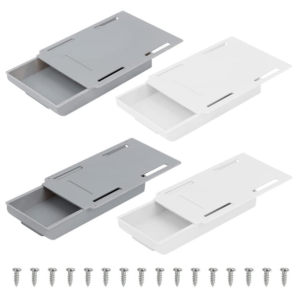 4 Pcs Hidden Grey and White Under Desk Drawer Organizer