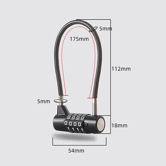 Gralara Heavy Duty Combination Lock for Enhanced Security, Steel Cable 175mm - OneBag