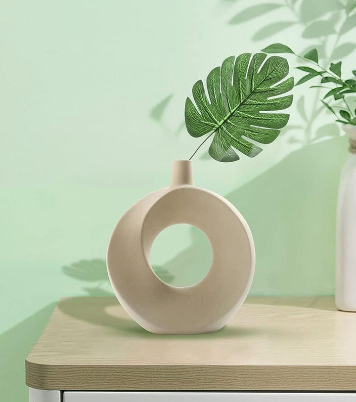 Ceramic Round Matte Pampas Flower Vase for Modern Minimalist Home Decor - OneBag