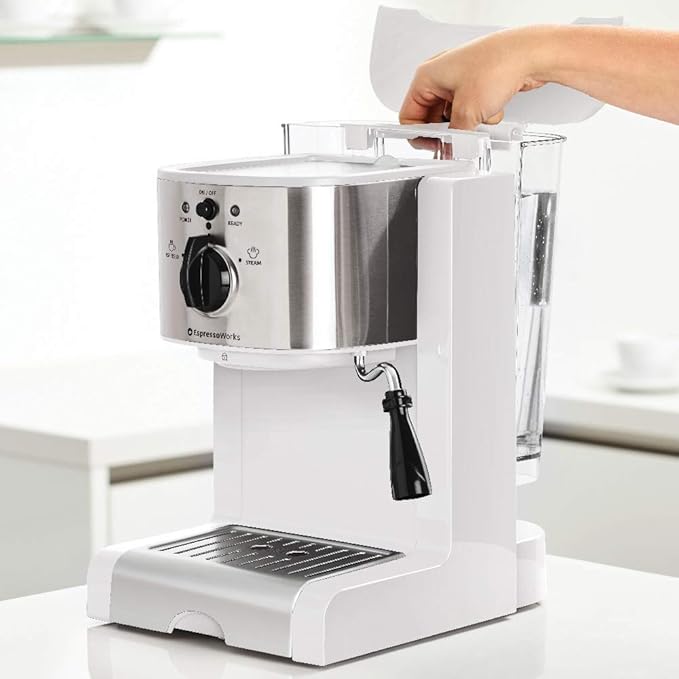 7 Pcs White All-in-One Espresso & Cappuccino Maker Machine, Barista Bundle Set w/Built-in Steam Wand - OneBag