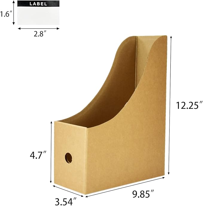 6 Pcs Magazine File Holder, Cardboard Magazine Holder, Desk File Organizer, Book and Paper Holder with Label Stickers - OneBag