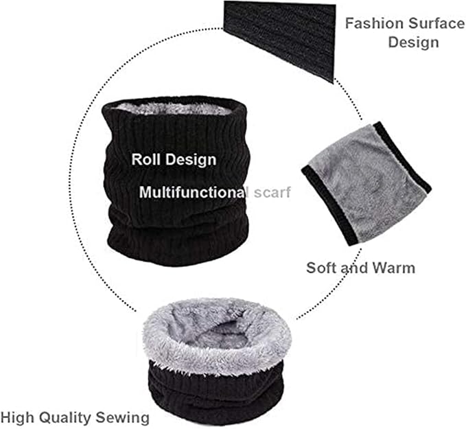Winter Neck Warmer Knit Scarf, Thicken Circle Scarf, Fleece Lined Infinity Scarves for Outdoor Sports Skating Skiing Hiking Cycling - OneBag