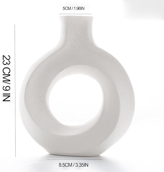 Matte White O-Shape Porcelain Ceramic Vase for Flowers, Modern Home Décor - OneBag