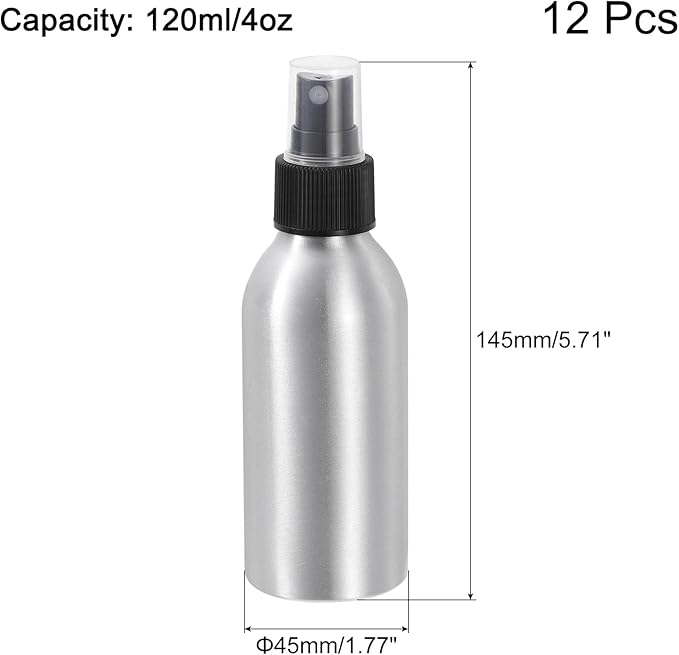 3-12 Pcs 120ml/4oz Aluminium Spray Bottle with Black Fine Mist Sprayer, Empty Refillable Container Travel Bottle for Kitchen Bathroom or Plants Water Sprayer - OneBag