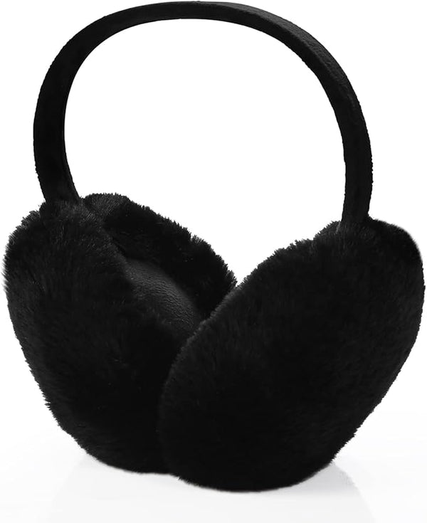 Black Winter Ear Muffs, Foldable Black Ear Muffs, Plush Earmuffs