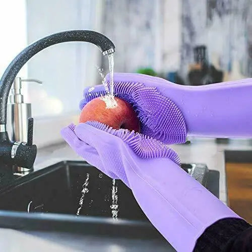 Reusable Silicone Dishwashing Gloves with Latex-like Texture for Kitchen and Bathroom - OneBag