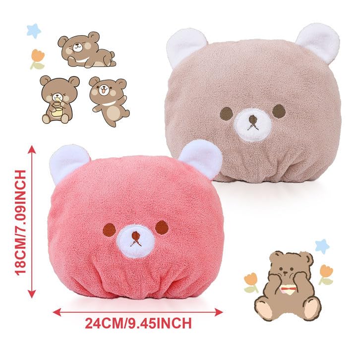 2 Pcs Pink Brown Bath Caps, Super Absorbent Turban Hair Towel Cap - OneBag
