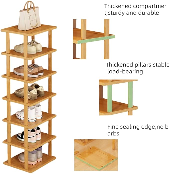 7 Tier Shoe Rack, Shoe Racks Storage, Natural Bamboo Shelf Vertical Narrow Shoe Racks - OneBag