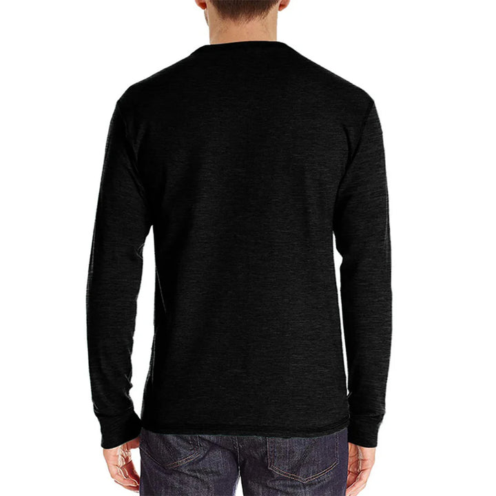 Men Long Sleeve Black T-Shirt, Cotton Casual Henley Shirt- XXL - OneBag