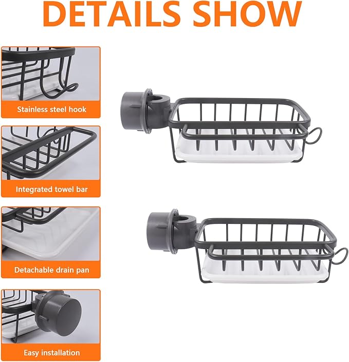 Gzsekken 2 Pcs Silver Sponge Holder for Kitchen Sink, Aluminium Hanging Sink Caddy Organizer Rack sponge drainer for bathroom - OneBag