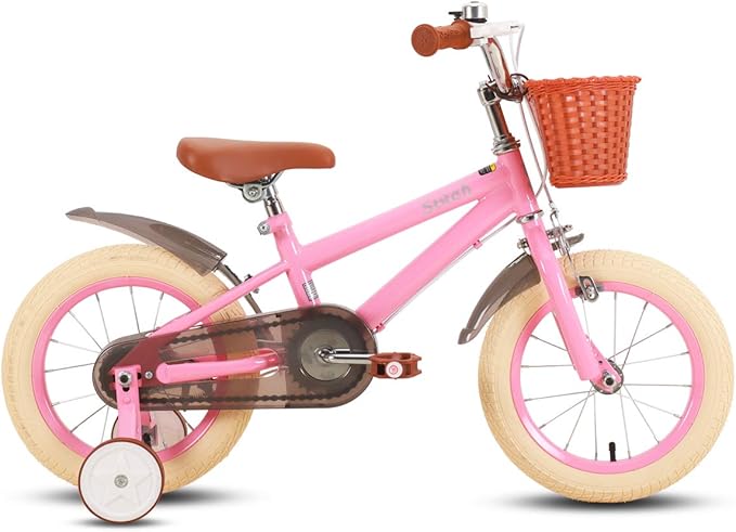 Hiland 16 Inch Kids Bike with Training Wheels, Pink Girls' Bike, Handbrake and Coaster Brake, Kids Bike for Girls 5 6 7 8 Years with Basket - OneBag