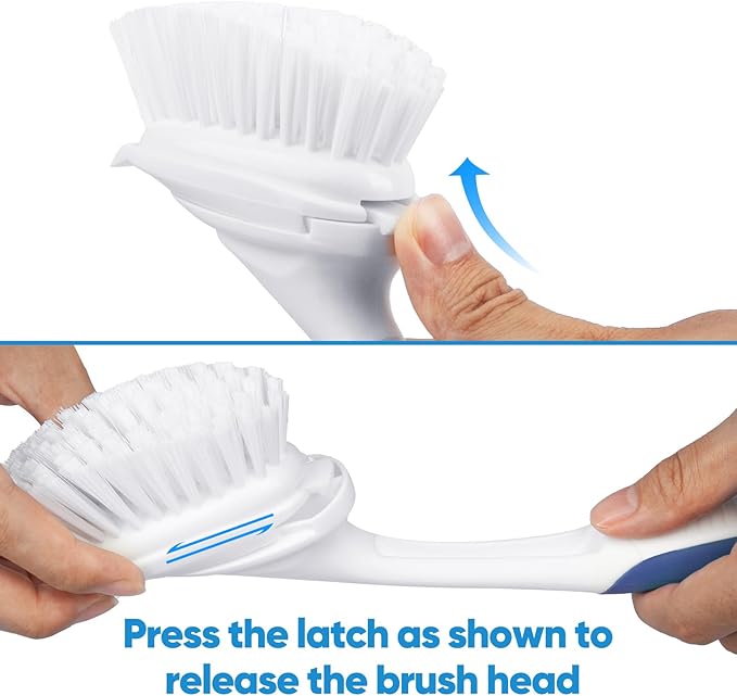2-3 Pcs Dish Brush with Plastic Handle Built-in Scraper, Replaceable Brush Scrubbing Brush - OneBag