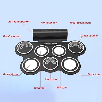 Electronic Drum Set, 7 Pads Electric Drum Pad Roll Up Quiet Drum Pad with Dual Speakers, 7 Pad Digital Drum Kit - OneBag