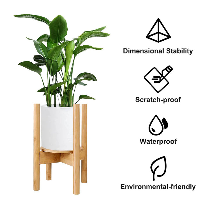 Indoor Plant Stands with Planter Pot Tray, Adjustable Size Fits 8.5 9 10 11 to 12 Inch Pots, Wood Planter Rack - OneBag