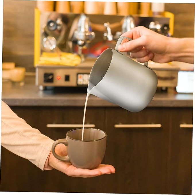 Silver Stainless Steel Latte Art Cup, Milk Frothing Jug with Measurement Mark - OneBag