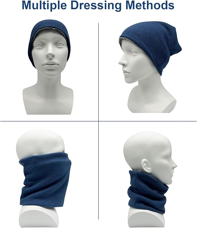 Navy Blue Winter Neck Warmer, Snood Winter Neck Scarf, Thermal Double-Layer Fleece Pullover Neck Scarf - OneBag