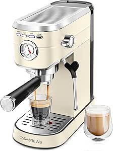 Cream 20 Bar Coffee Machine with Steam Milk Frother 1L Removable Water Tank, Espresso, Cappuccino and Latte Machine