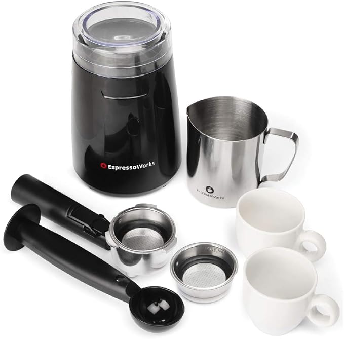 7 Pcs White All-in-One Espresso & Cappuccino Maker Machine, Barista Bundle Set w/Built-in Steam Wand - OneBag