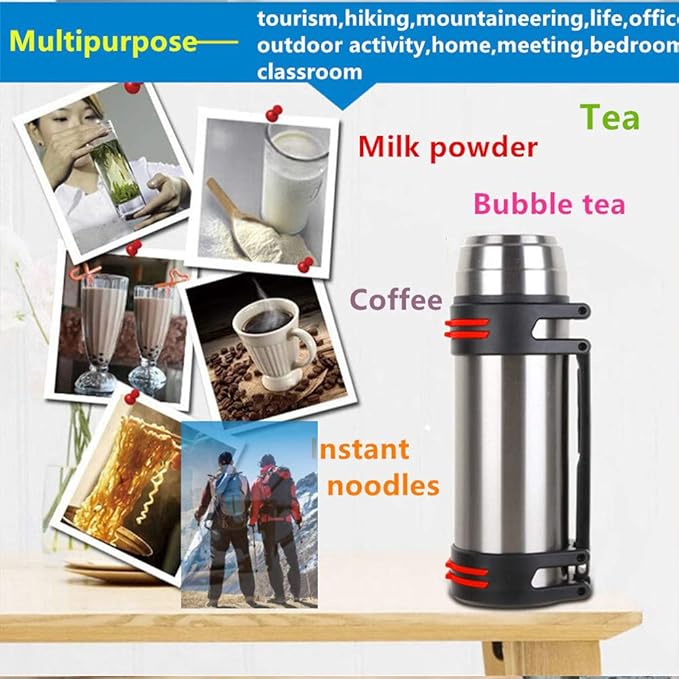 2L Stainless Steel Thermal Vacuum Travel Insulated Bottle Giant Flask for Hot and Cold Drinks - OneBag