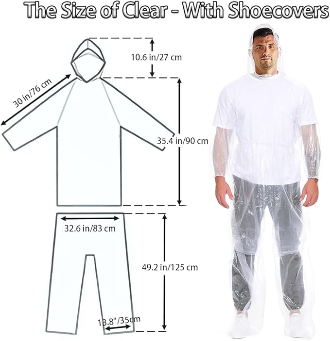 3 Pcs Disposable Rain Ponchos with Pants, Waterproof Ponchos Adults, Light Weight Rain with Hood Women Men - OneBag