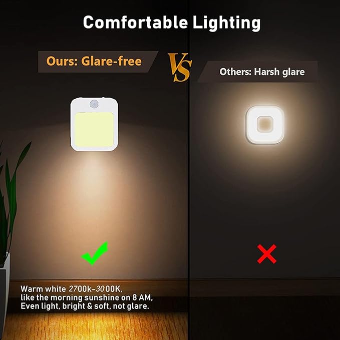 2 Pcs Plug-in Night Light, LED Wall Light, Mini Mini Smart Motion Sensor Night Light, 2 Modes, Dimmable Brightness, Warm White, EU Plug 110-220V - OneBag