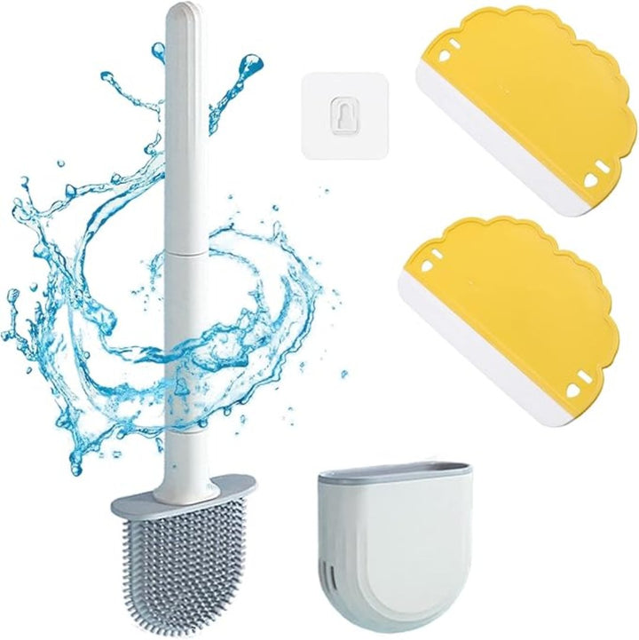 3 Pcs Blue No-Slip Long Plastic Handle Toilet Brush, Silicone Toilet Brushes and Holder Sets - OneBag