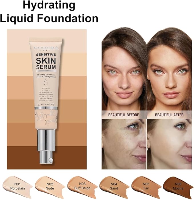 Foundation with Hyaluronic Acid & Niacinamide,12h Moisturising,Lightweight and Hydrating,Medium Coverage Foundation - OneBag
