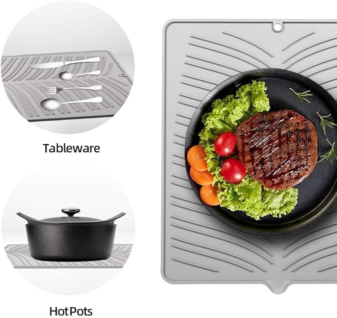 Silicone Dish Drying Mat, Heat-Resistant and Non-Slip Draining Rack, Large Rubber Mat for Drying Dishes and Glasses, 41 x 36 cm - OneBag