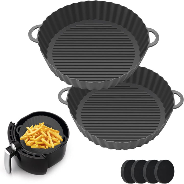 2 Pcs Air Fryer Silicone Liner, Heat-Resistant Round Airfryer Basket Tray for Oven Microwave - OneBag