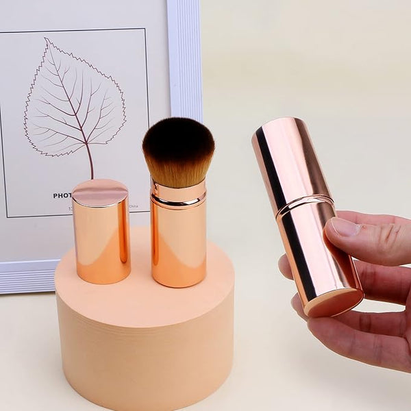 2 Pcs Pink Retractable Kabuki Brush, Foundation Brush for Liquid Makeup, Bronzer, Cream or Flawless Powder Makeup - OneBag