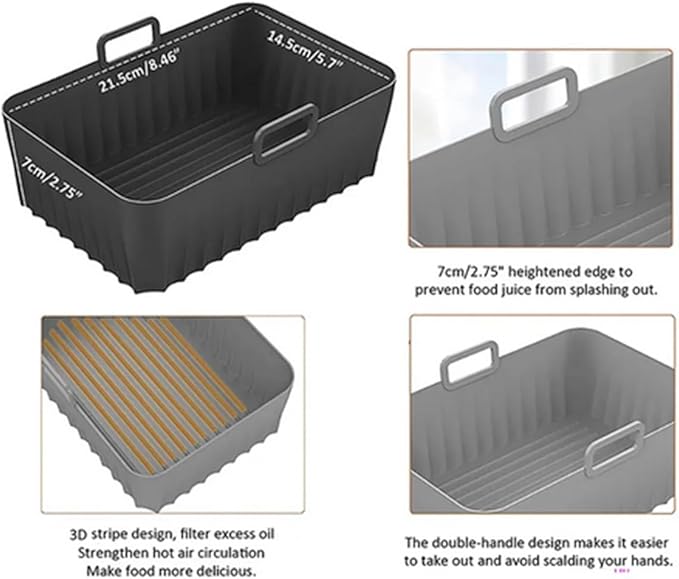 2 Pcs Black Hmfmdy Air Fryer Silicone Liners, Higher Air Fryer Accessories for Ninja Foodi Flexdrawer 10.4L AF500UK, Replacement for Disposable Parchment Paper Liner - OneBag