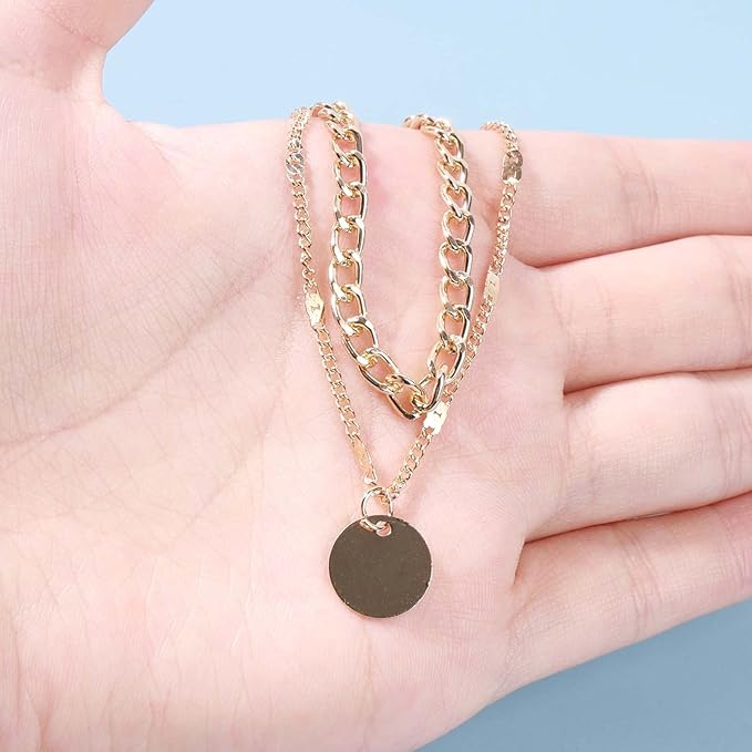 Boho Layered Disc Necklace Choker Gold Coin Pendant Vintage Multilayer Necklace for Women - OneBag