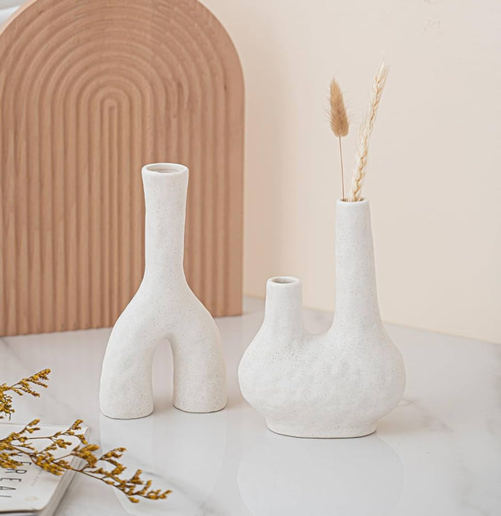 2 Pcs Ceramic Flower Vase, for Modern Boho House, Living Room, Table, Office - OneBag