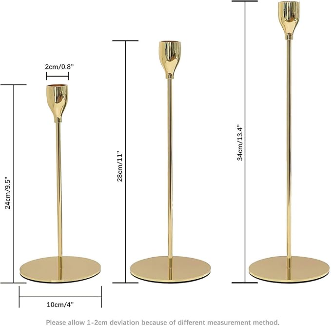 3 Pcs Candle Candlestick Holders, Imitation Gold Table Candle Holders Stands Vintage, Tapered Candle Pillar Holders - OneBag