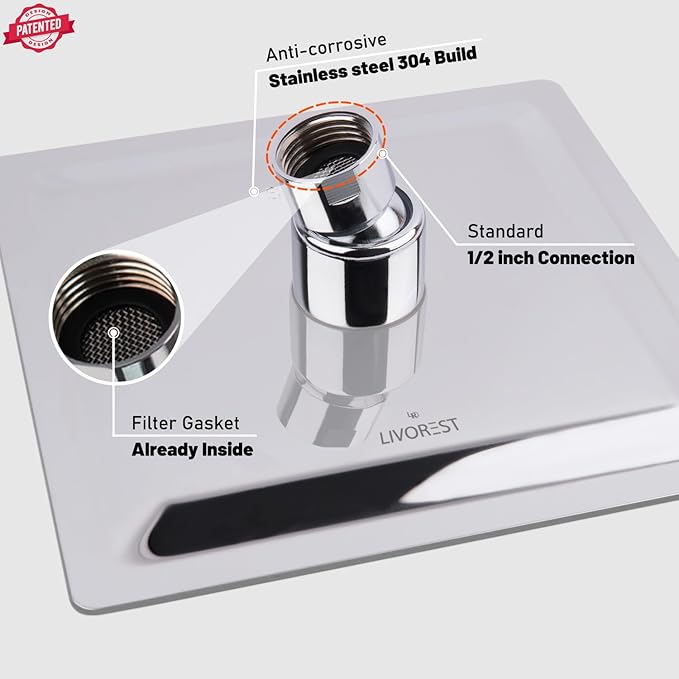 Rainfall Shower Head Brushed Nickel 8 Inch Large Square Shower Bathroom Head - OneBag