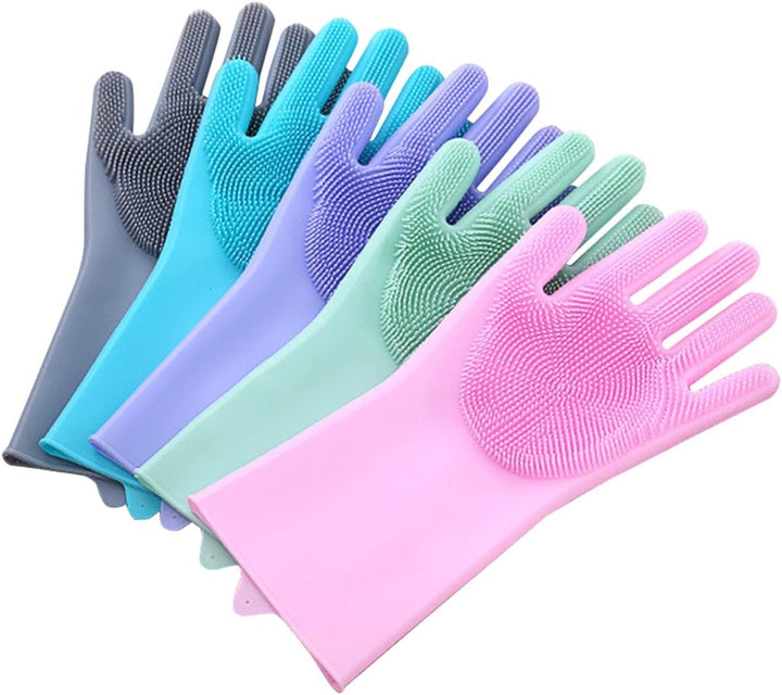 Reusable Silicone Dishwashing Gloves with Latex-like Texture for Kitchen and Bathroom - OneBag
