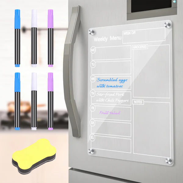 Magnetic Acrylic Calendar Weekly Planner for Fridge with 6pcs Dry Erase Markers