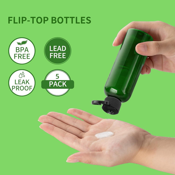 5 Pcs 100ml Travel Bottles with Flip Cap, Travel Size Green Empty Dispenser Container - OneBag