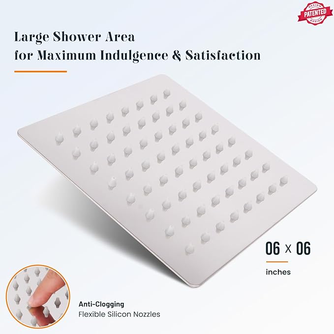 Rainfall Shower Head Brushed Nickel 8 Inch Large Square Shower Bathroom Head - OneBag