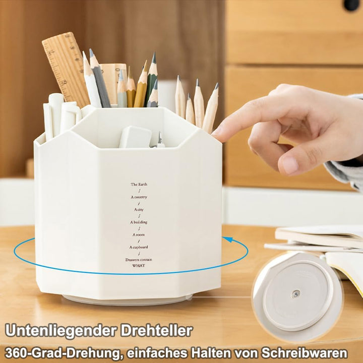 Pencil Holder Desk Organizer 360-Degree Rotating Pen Cup Multi-Functional Pen Holder, 5 Compartments Desktop Stationary Organizer - OneBag