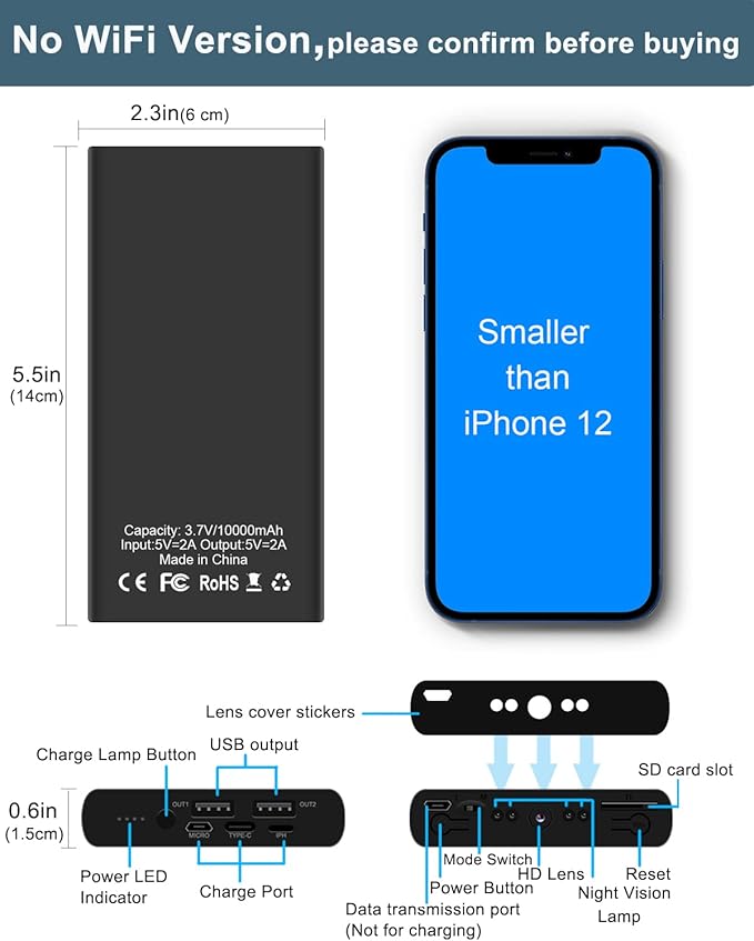 Mini Spy Hidden Camera Clothes Hook, Car Key, Smoke Detector, Power Bank, USB Charger Wireless Surveillance Camera - OneBag