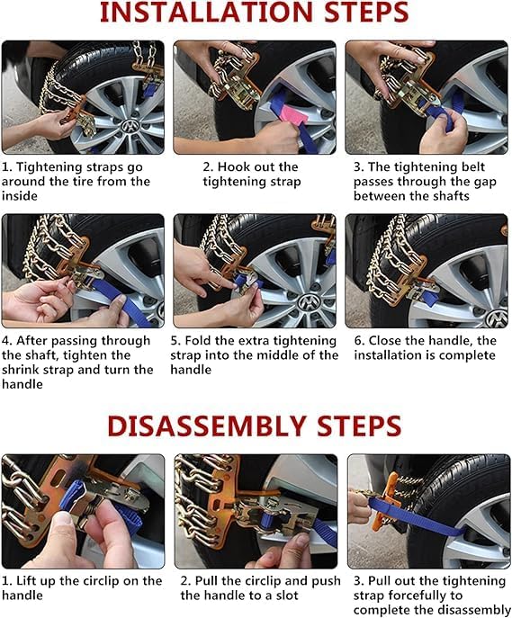 6 Pcs Large WeKit Universal Car Snow Chains, Winter Universal Security Chains Tire Width 8.9-10.8'',Emergency Anti Slip Snow Tire Chains - OneBag