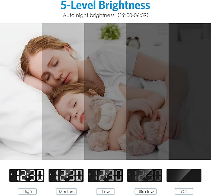 Digital Alarm Clock Bedside with 6.5" Large Display, Type-C/Battery Powered Alarm Clock - OneBag