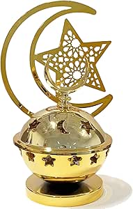 Ramadan Mubarak Gold Moon Star Incense Burner Holder, Eid Mubarak Islamic Decor for Ramadan Eid Al Adha