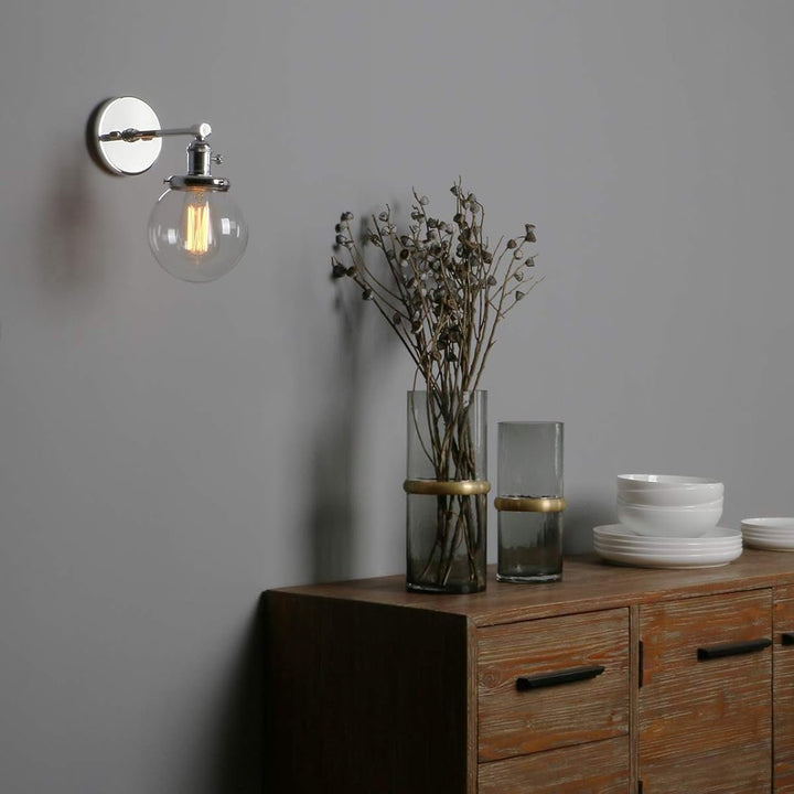 Industrial Wall Light Fixtures, Handmade Vintage Wall Sconces with Globe, Glass Shade for Hallway, Vanity - OneBag