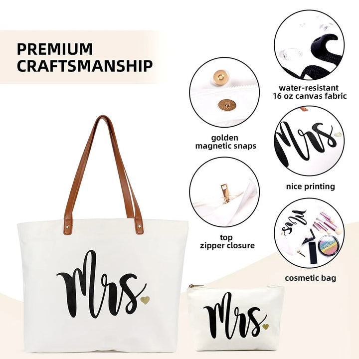 Bride Tote and Makeup Bag, Gifts for Engagement Bridal Shower Bachelorette Wedding Party - OneBag