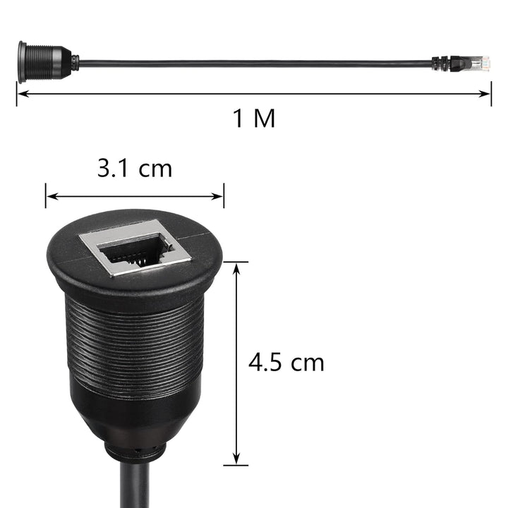 RJ45 Panel Flush Mount Cable 3FT, Male to Female Car - OneBag