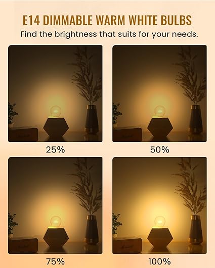 2 Pcs Luxvista E14 Halogen Light Bulbs Small Screw, 42W Dimmable Halogen Bulbs, 2700K Warm White Small Edison Screw P45 Golf Ball Bulb, SES Clear Classic E14 Light Bulb,613lm - OneBag