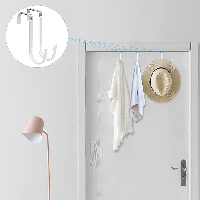 Unaone 6 Pcs Over Door Hook, Stainless Steel Over The Door Hooks, Single Over Door Hook for Hanging Coats, Towel, Bag, Over Cabinet Hook - OneBag