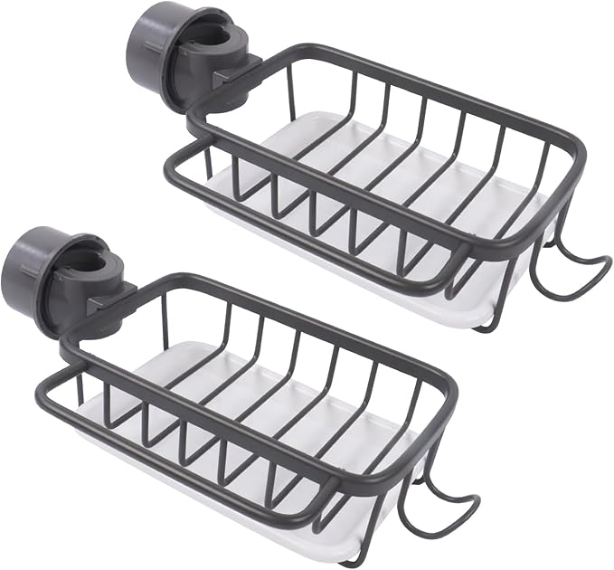 Gzsekken 2 Pcs Silver Sponge Holder for Kitchen Sink, Aluminium Hanging Sink Caddy Organizer Rack sponge drainer for bathroom - OneBag